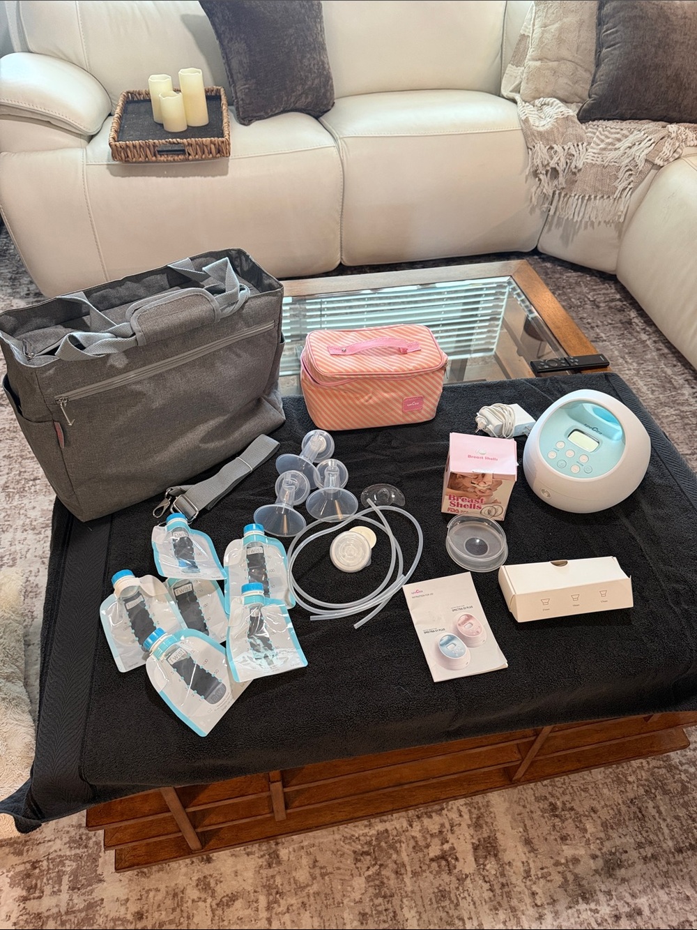 Spectra  Blue Electric Breast Pump Set with Tote - White and Gray